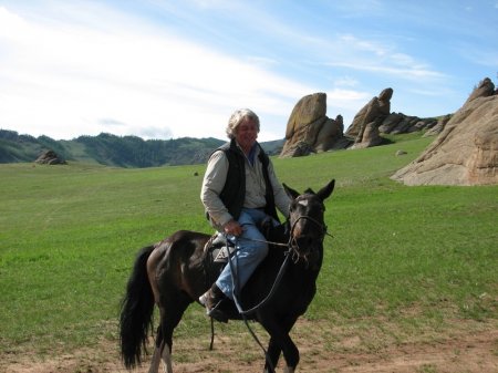Монгольский пони с наездником, фото